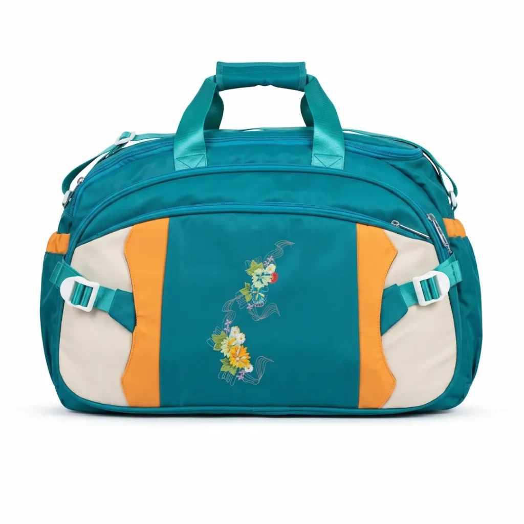 Stylish Embroidered Travel Duffle Bag for Women - Teal & Orange (TB-3b)